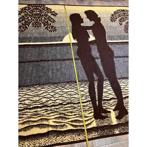 Vtg Woven Throw Rug Blanket Italy Romantic Beach Couple Silhouette Adam Eve 96" - Picture 6 of 12